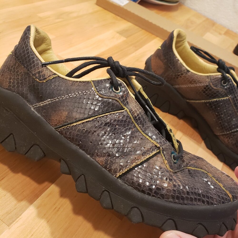 DKNY leather green/brown snake-skin look sneakers (Women's 8.5)